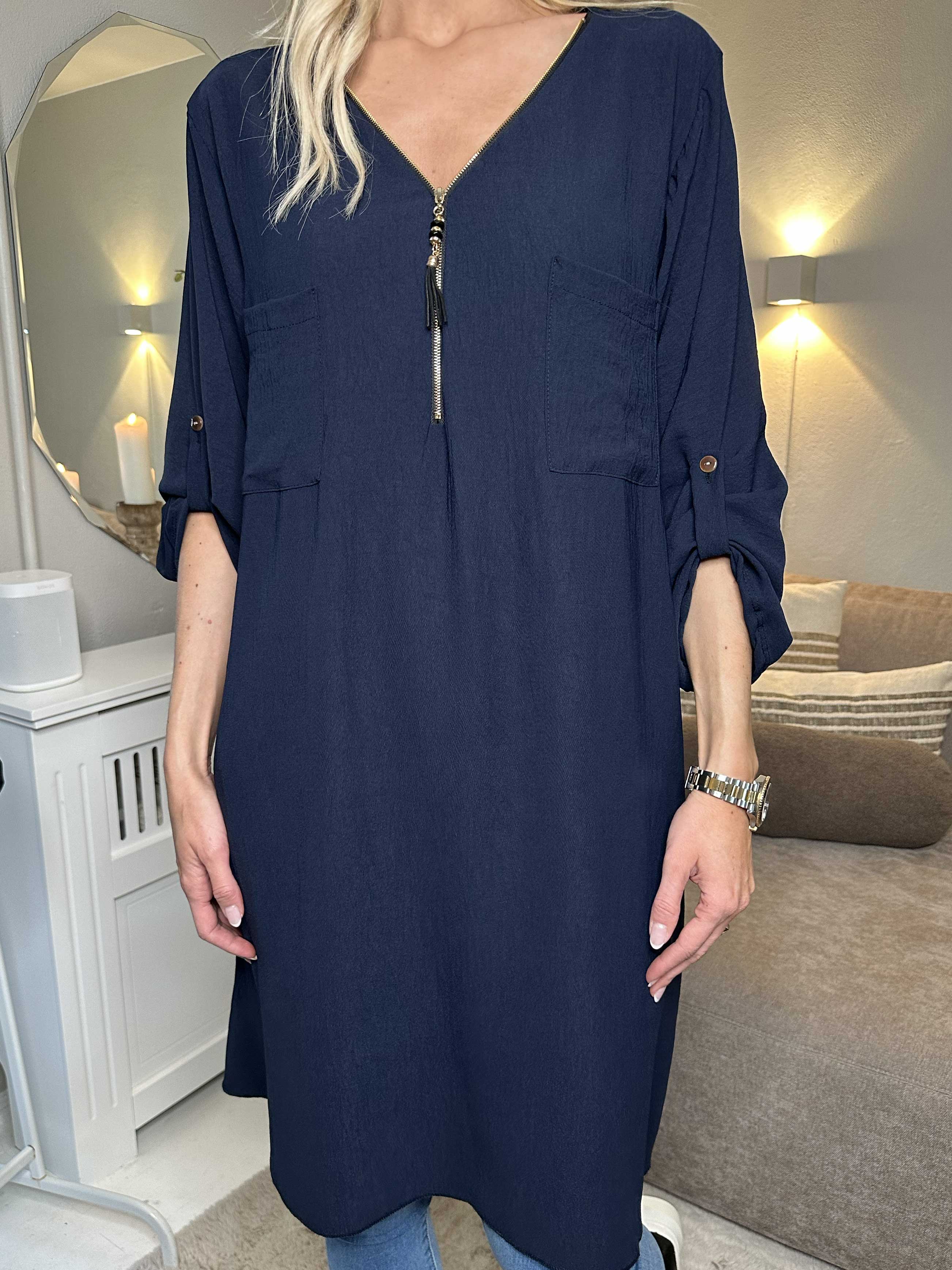 Claudia Dress - Tunikaklänning med dragkedja och fickor - Green